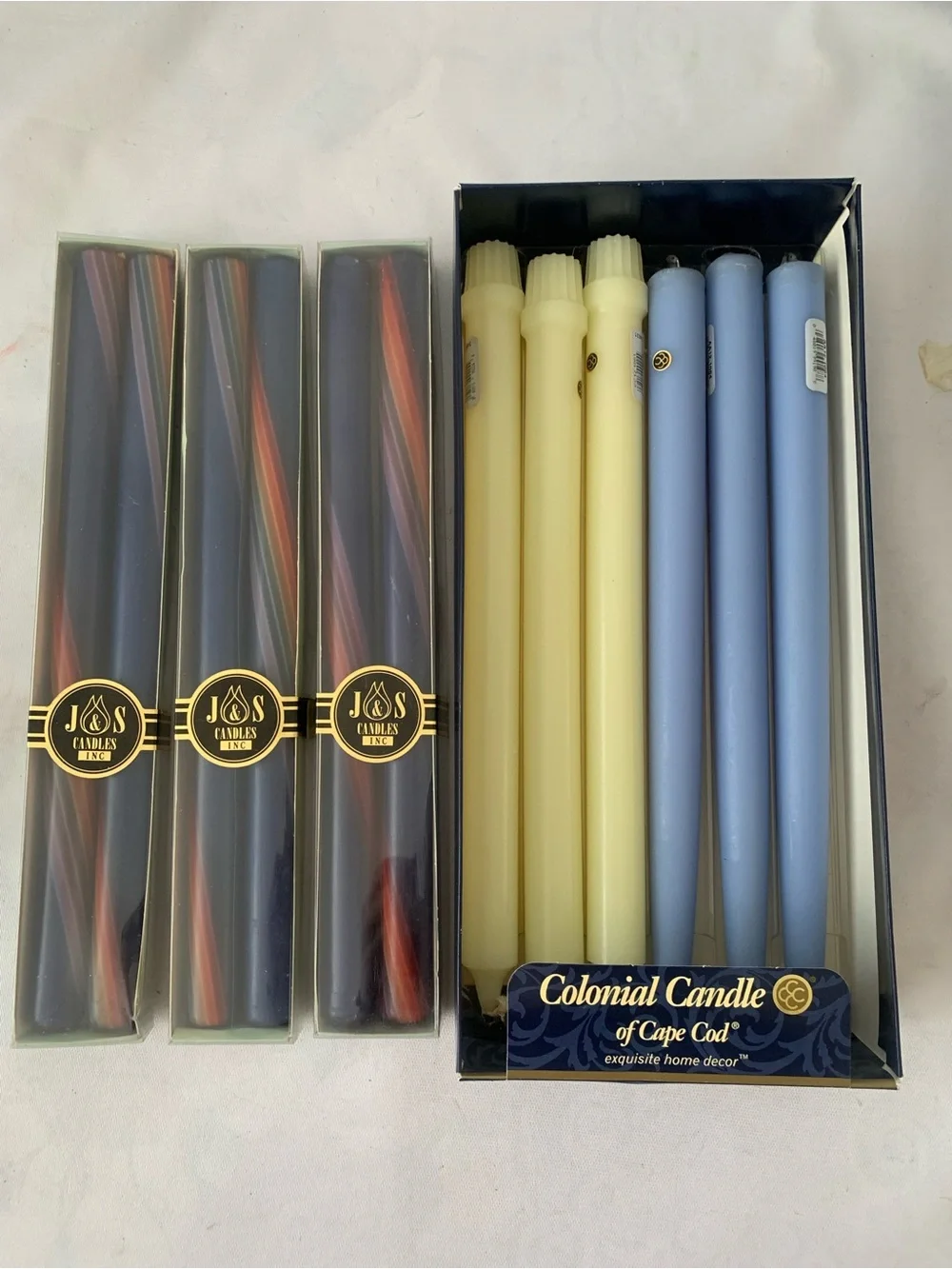 Vintage Mix of 12 Multicolor Colonial Candles and J&S 12